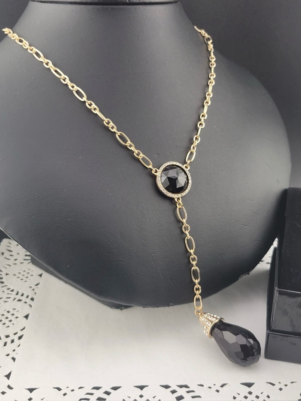 Joan Rivers Classics Collection Black Lucite Crystal Y-Drop 20" Necklace
